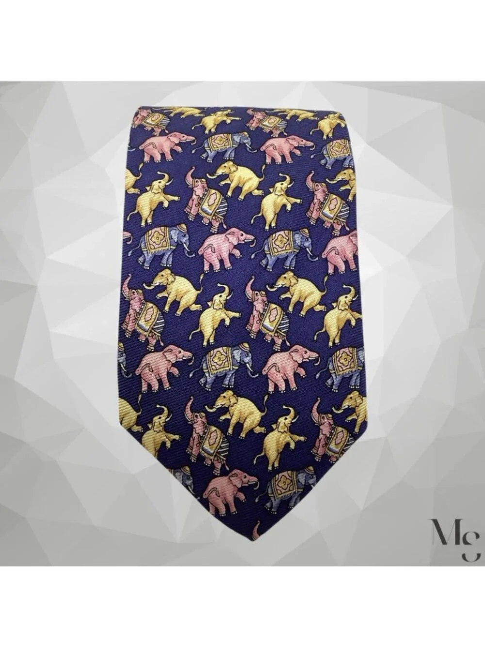 PAUL STUART Blue Elephants Print Luxury Silk Necktie H.M In USA 58
